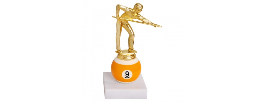 Приз, сувенир Кубок бильярдный Игрок на шаре № 9 на мраморном основании